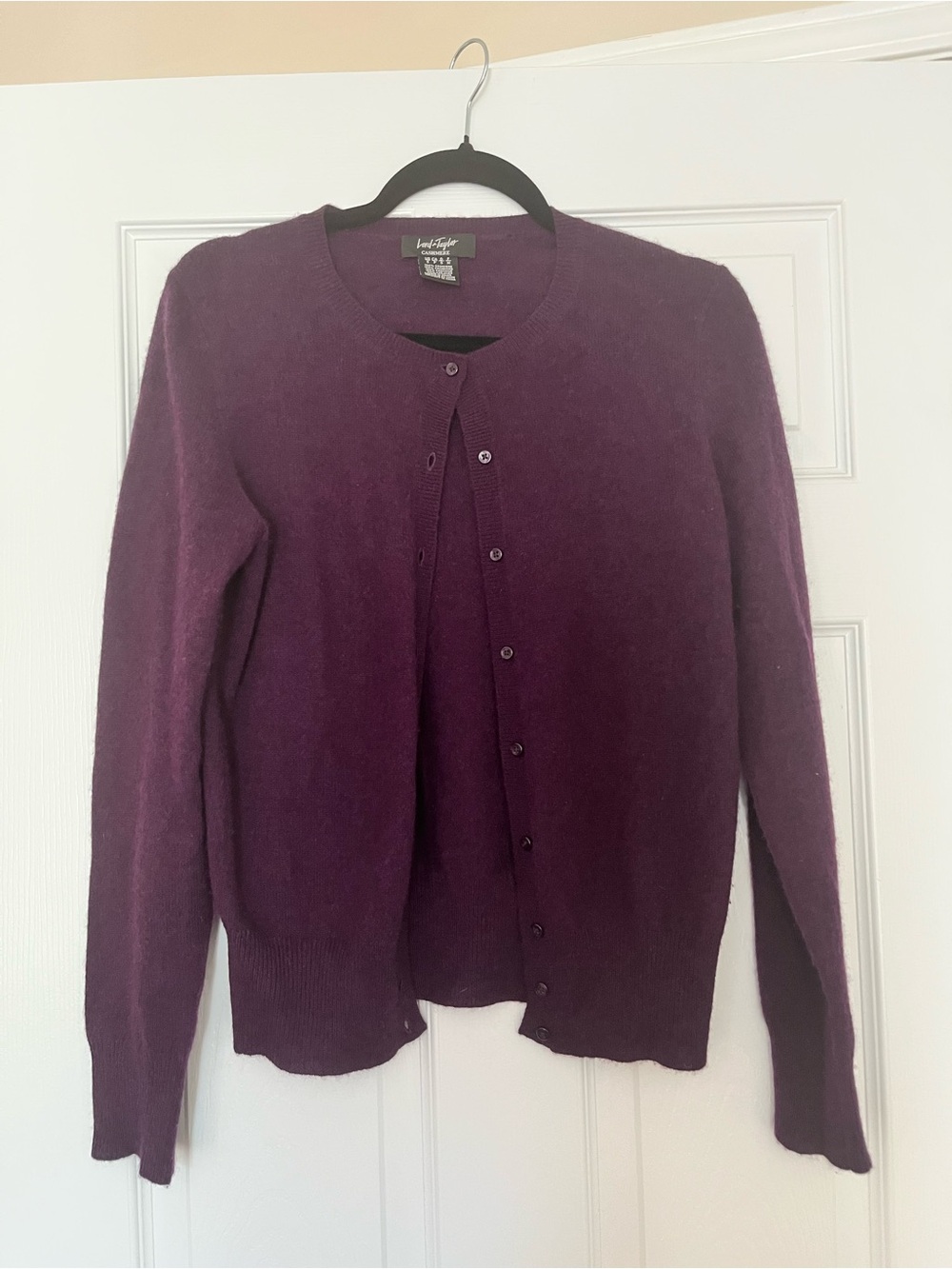 Lord & Taylor Plum Button-Front Cashmere-Blend Cardigan